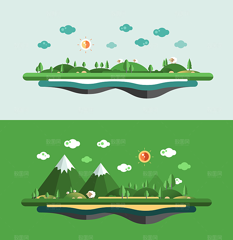 山水户外建筑插画海报