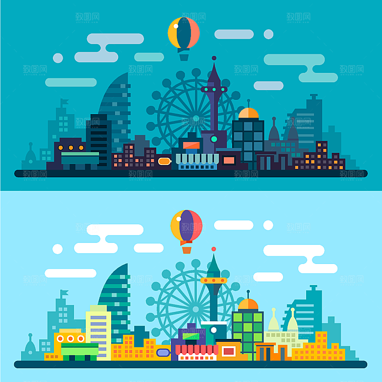 城市建筑插画简约大气海报