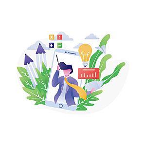 互联网扁平商务金融卡通人物办公场景插画