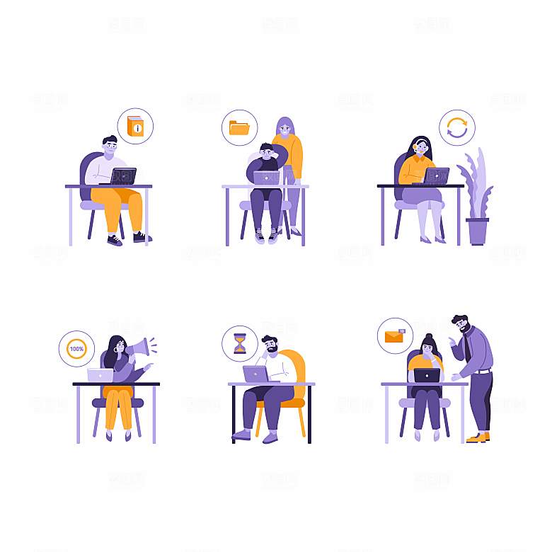 互联网扁平商务金融卡通人物办公场景插画