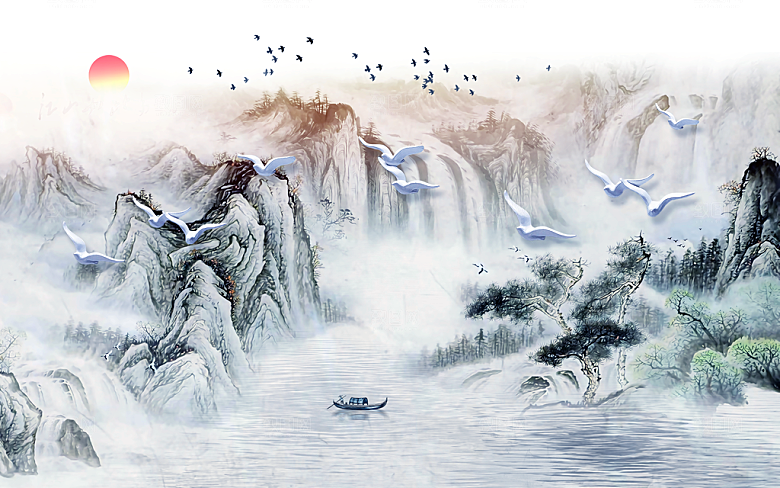 中式复古山水水墨简约背景