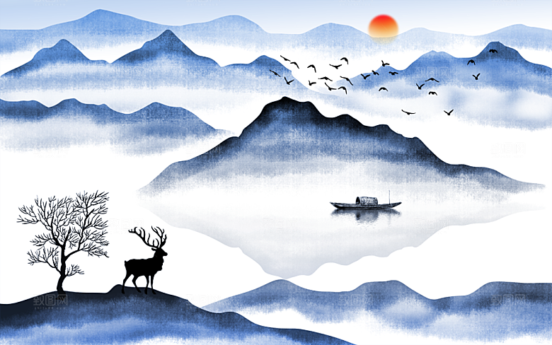 中式复古山水水墨简约背景