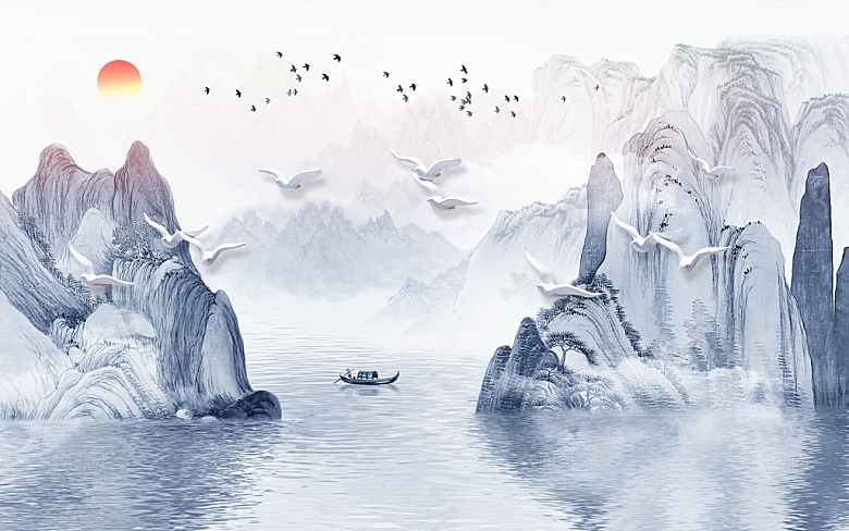 中式复古山水水墨简约背景