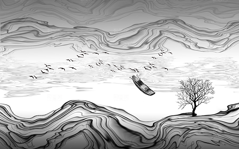 中式复古山水水墨简约背景