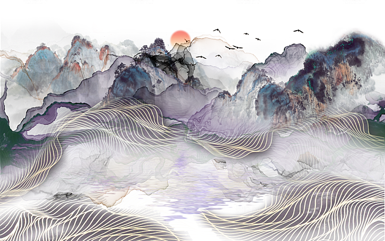 中式复古山水水墨简约背景