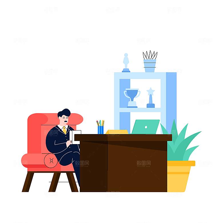 互联网扁平商务金融卡通人物办公场景插画