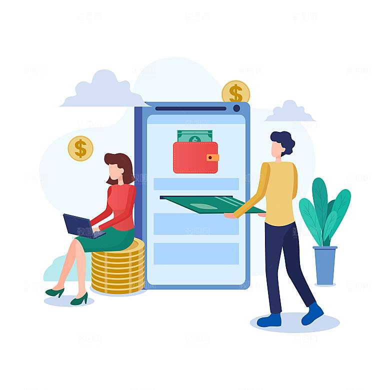 互联网扁平商务金融卡通人物办公场景插画