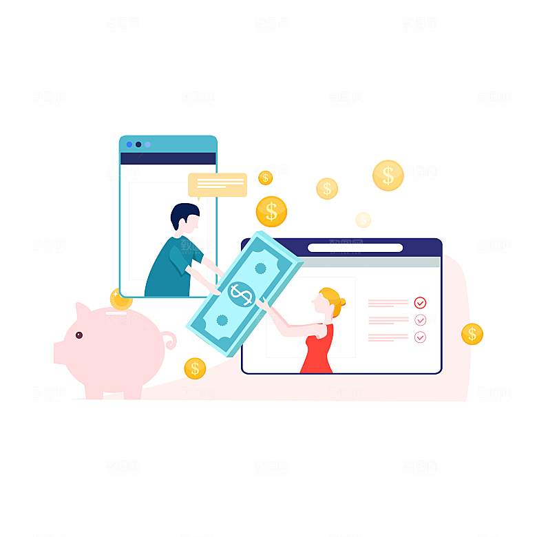 互联网扁平商务金融卡通人物办公场景插画