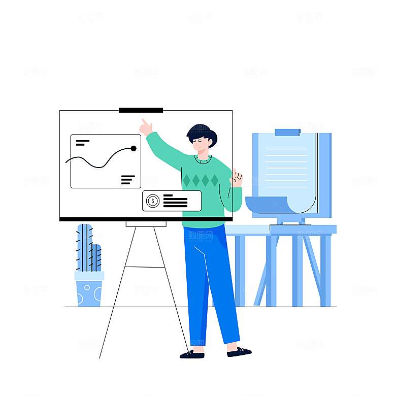 互联网扁平商务金融卡通人物办公场景插画