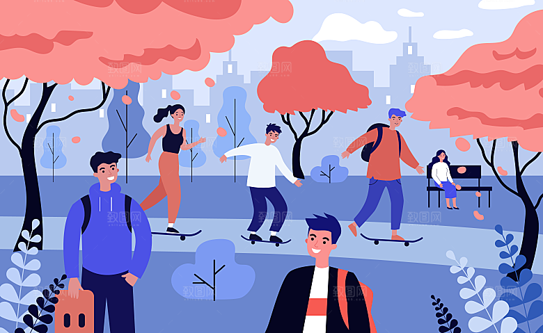互联网扁平商务金融卡通人物办公场景插画