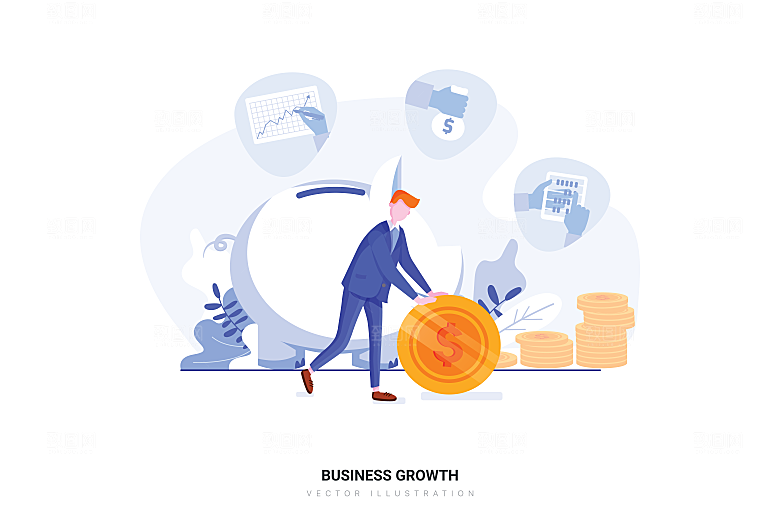 互联网扁平商务金融卡通人物办公场景插画