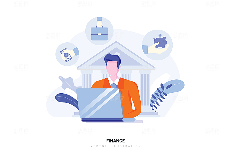 互联网扁平商务金融卡通人物办公场景插画