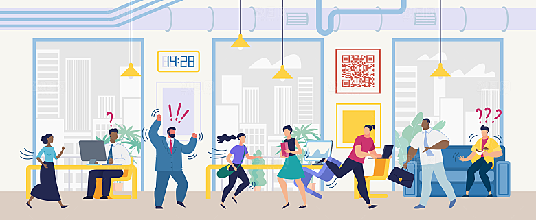 互联网扁平商务金融卡通人物办公场景插画