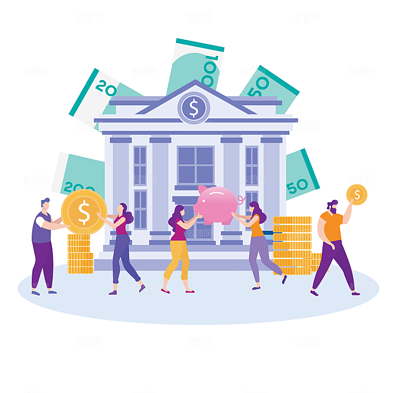 互联网扁平商务金融卡通人物办公场景插画