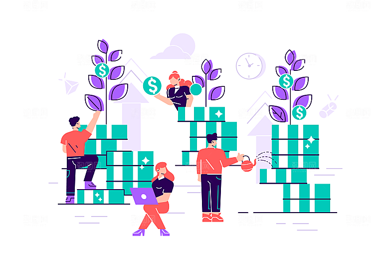 互联网扁平商务金融卡通人物办公场景插画