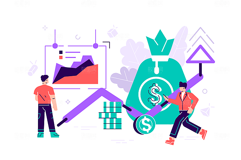 互联网扁平商务金融卡通人物办公场景插画
