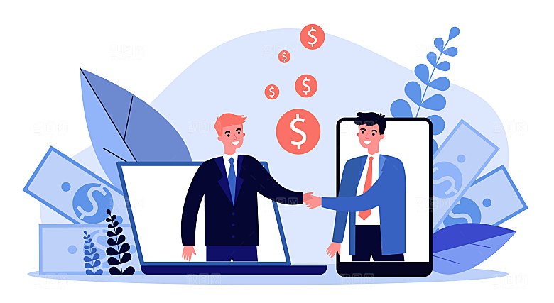 互联网扁平商务金融卡通人物办公场景插画