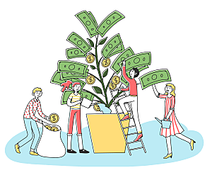互联网扁平商务金融卡通人物办公场景插画