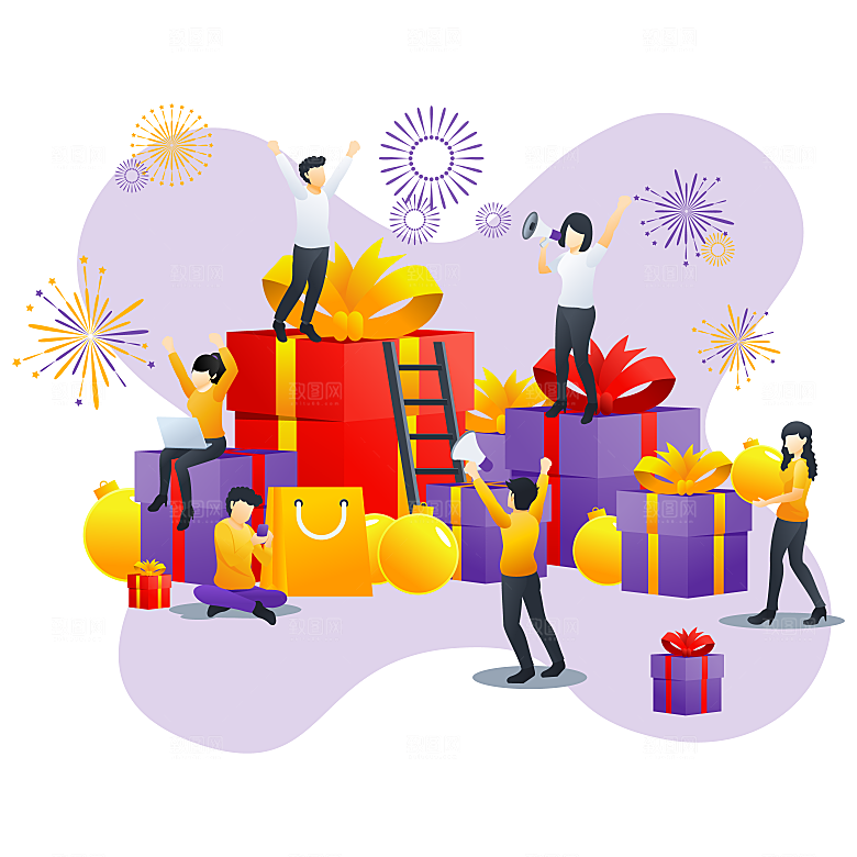 互联网扁平商务金融卡通人物办公场景插画