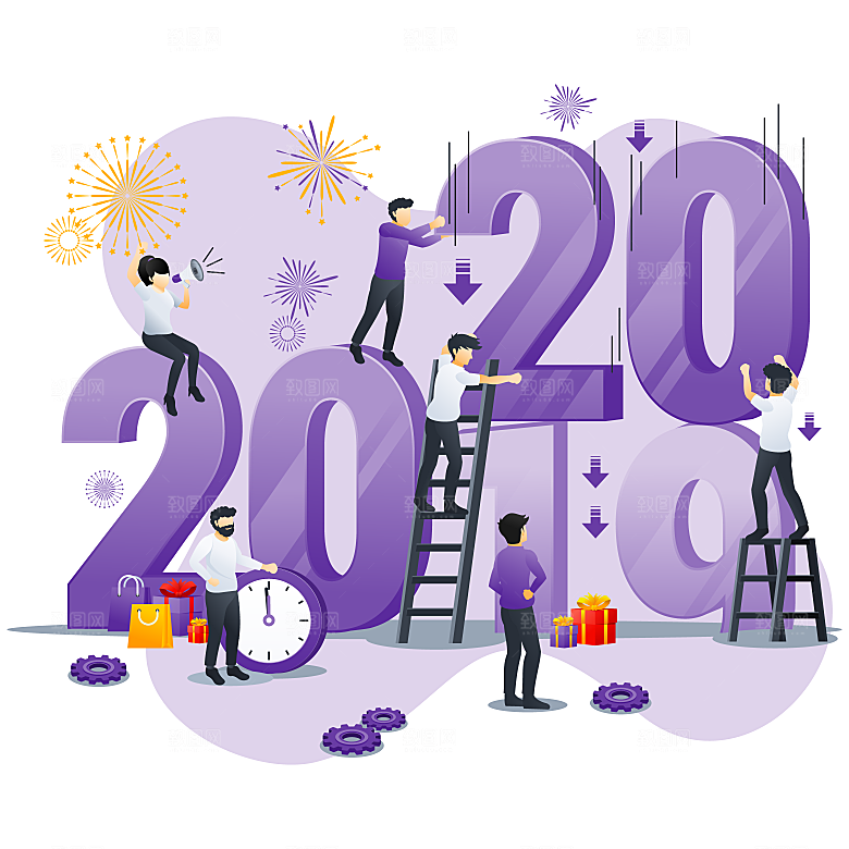互联网扁平商务金融卡通人物办公场景插画