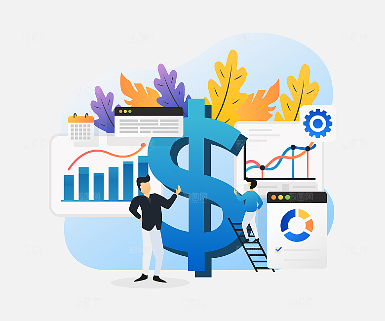 互联网扁平商务金融卡通人物办公场景插画