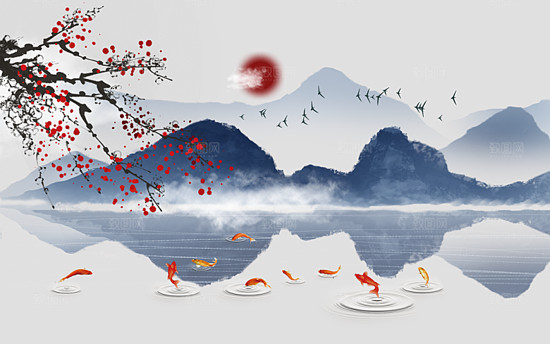 中式山水水墨简约大气海报