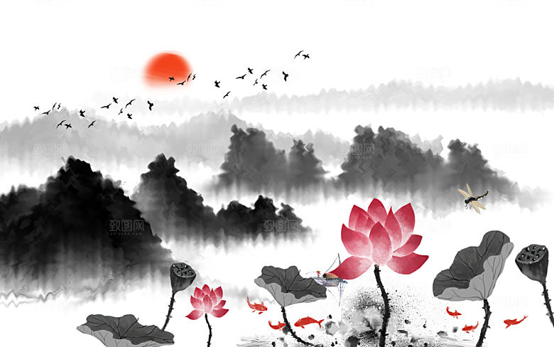 中式山水水墨简约大气海报