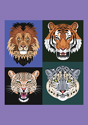老虎狮子动物图腾印花图案元素