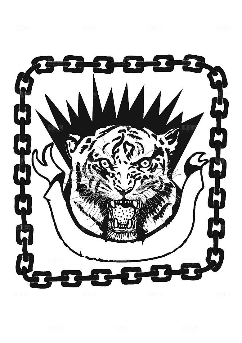 老虎狮子动物图腾印花图案元素