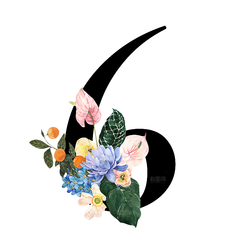 简约大气手绘花朵数字PNG素材