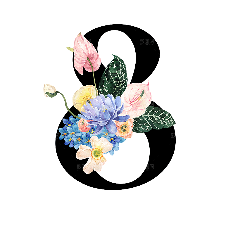 简约大气手绘花朵数字PNG素材