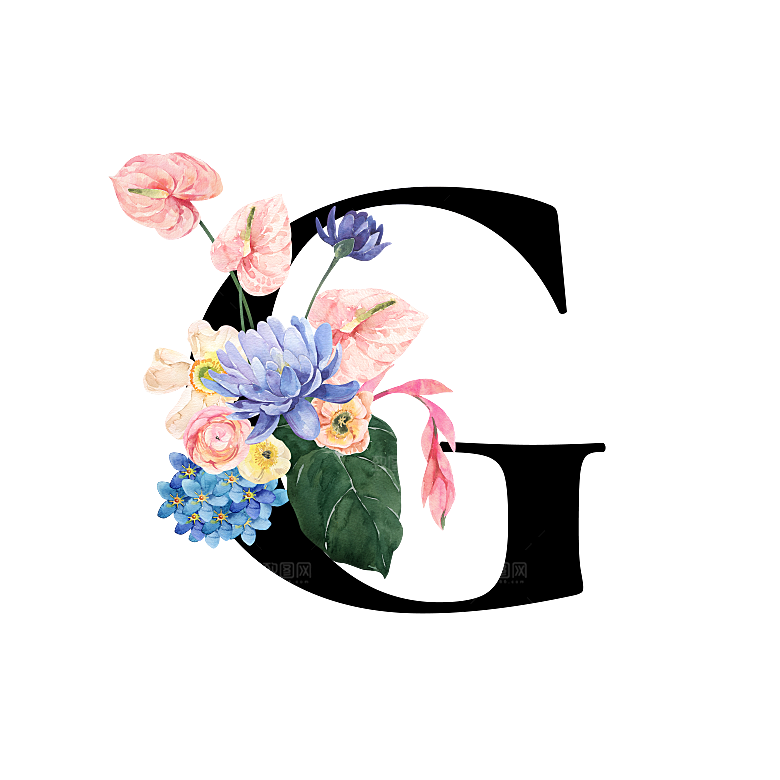 手绘植物花卉数字复古元素