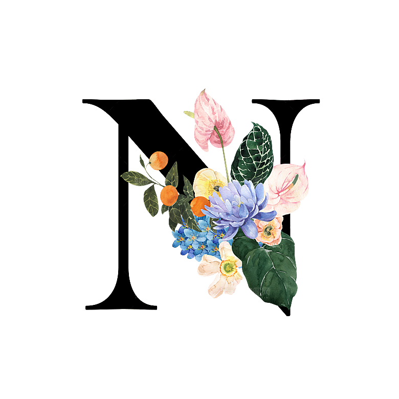 手绘植物花卉数字复古元素