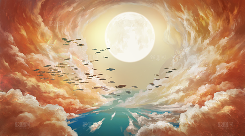 卡通唯美手绘风景插画