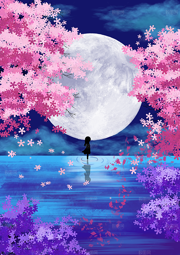 卡通唯美手绘风景插画海报