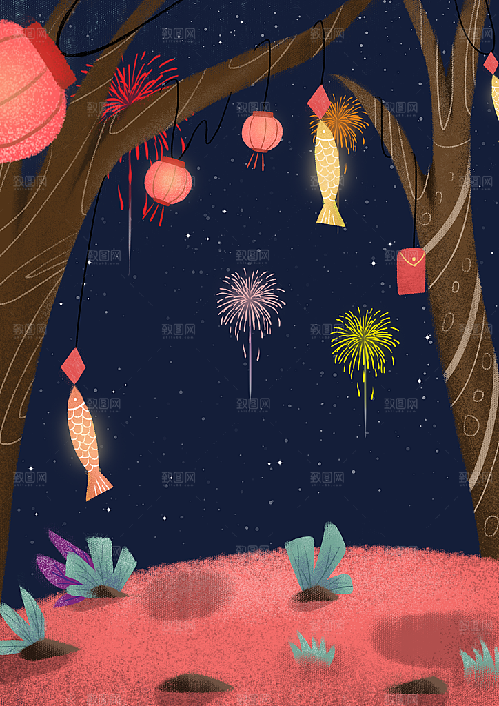 卡通唯美手绘风景插画海报