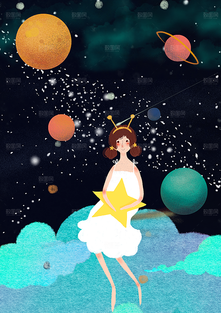 卡通唯美手绘风景插画海报