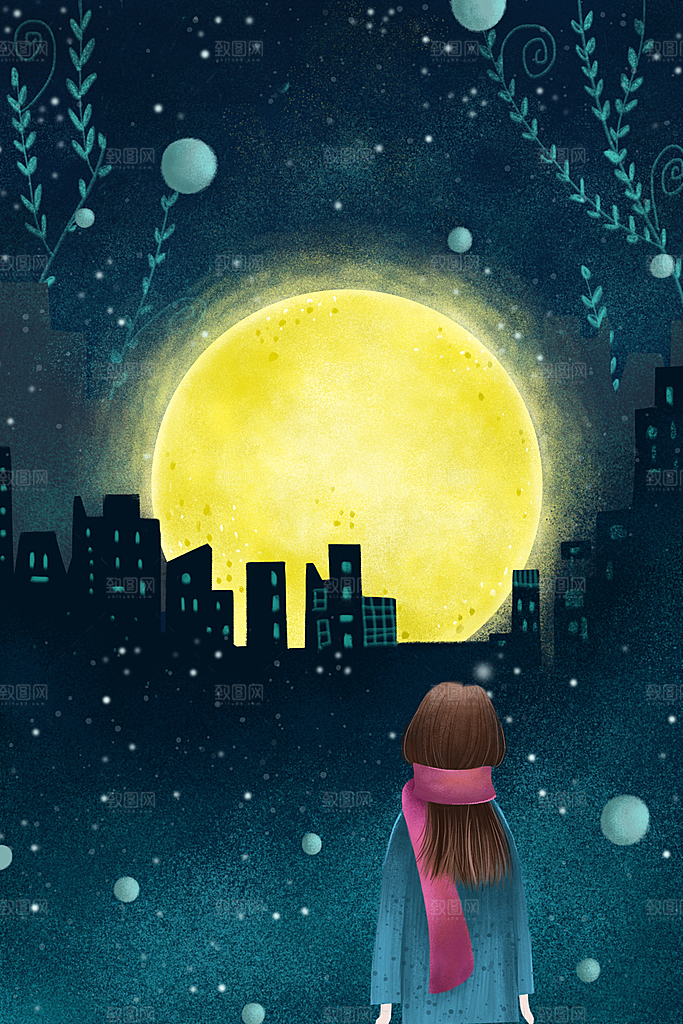 卡通唯美手绘风景插画海报