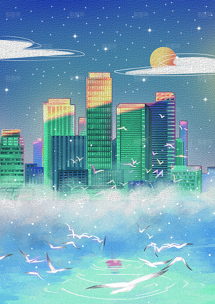 简约大气手绘梦幻插画海报