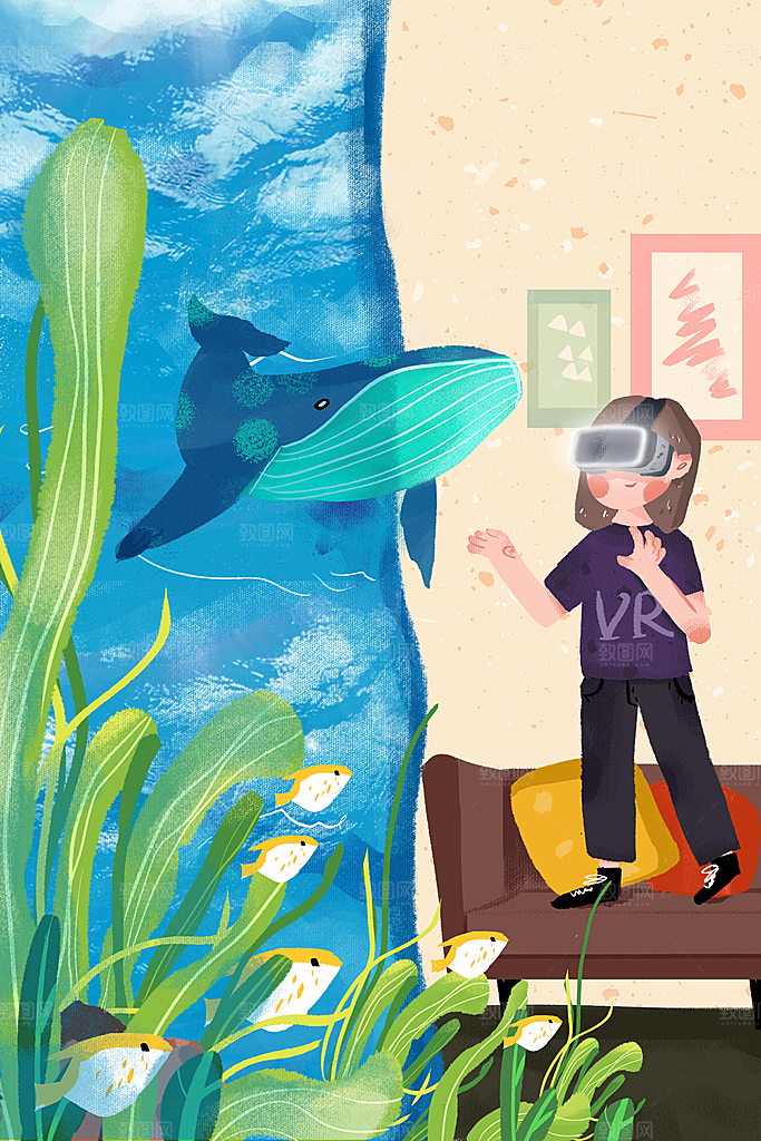 卡通唯美手绘风景插画海报
