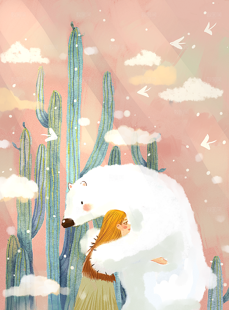 卡通唯美手绘风景插画海报