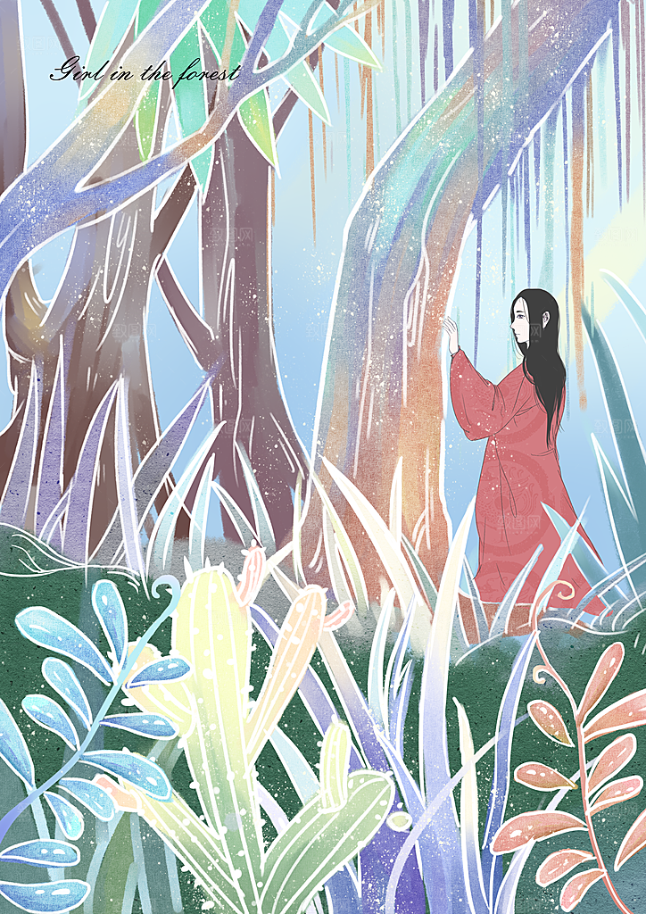 卡通唯美手绘风景插画海报