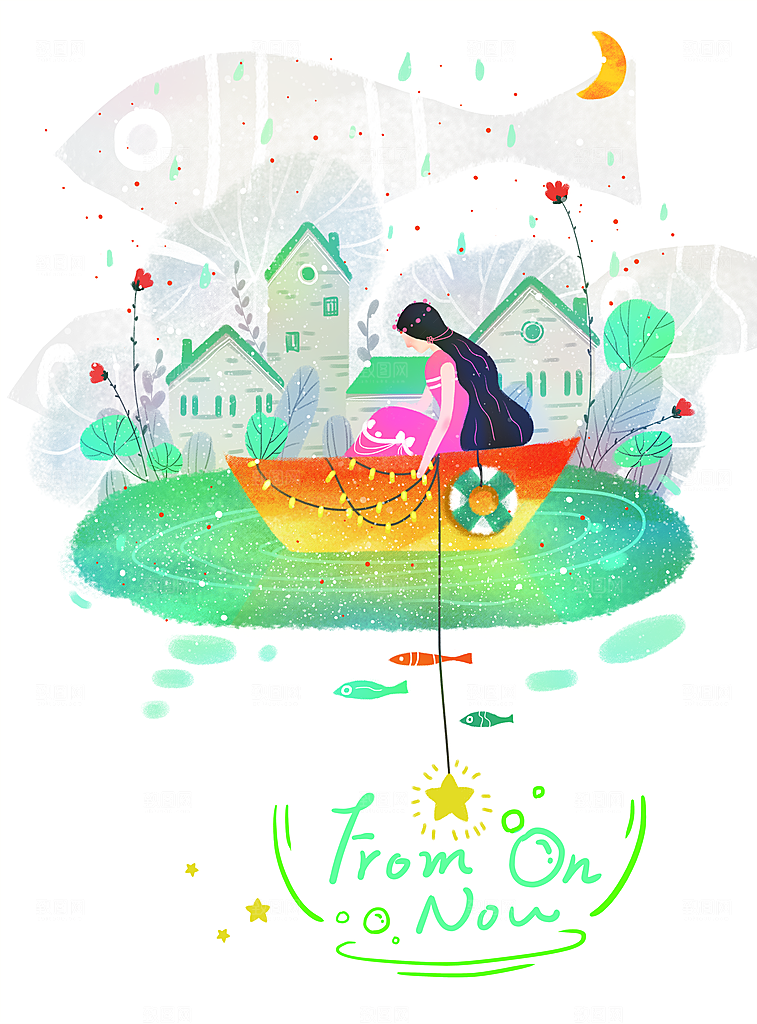 卡通唯美手绘风景插画海报