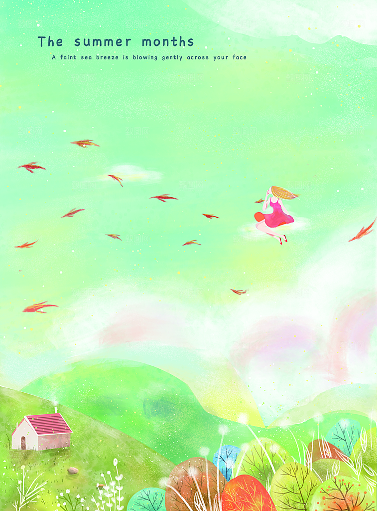 卡通唯美手绘风景插画海报