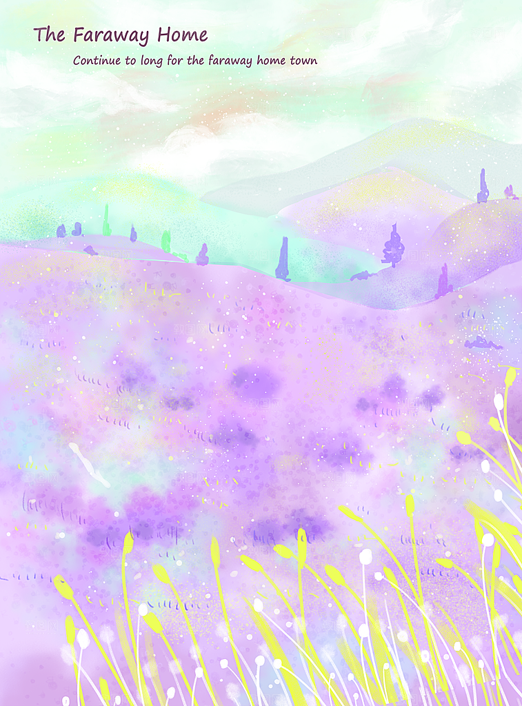 卡通唯美手绘风景插画海报