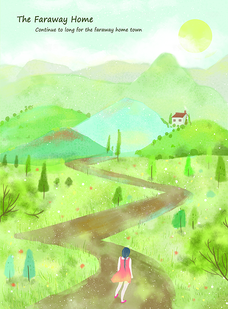 卡通唯美手绘风景插画海报