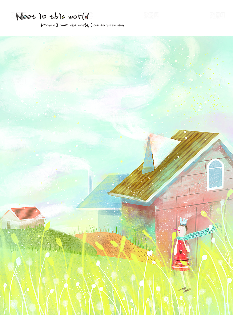 卡通唯美手绘风景插画海报