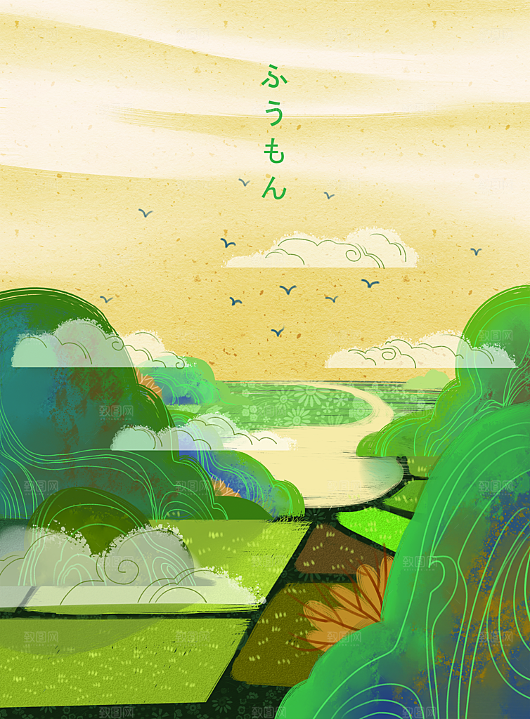 简约大气手绘梦幻插画海报