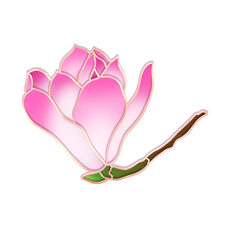 中式金边立体花卉牡丹元素