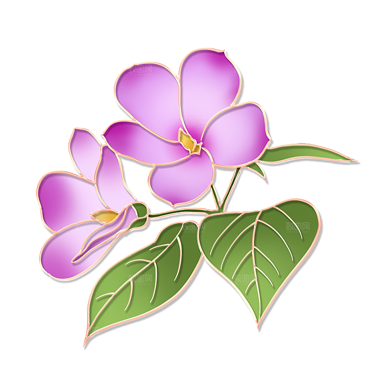 中式金边立体花卉牡丹元素